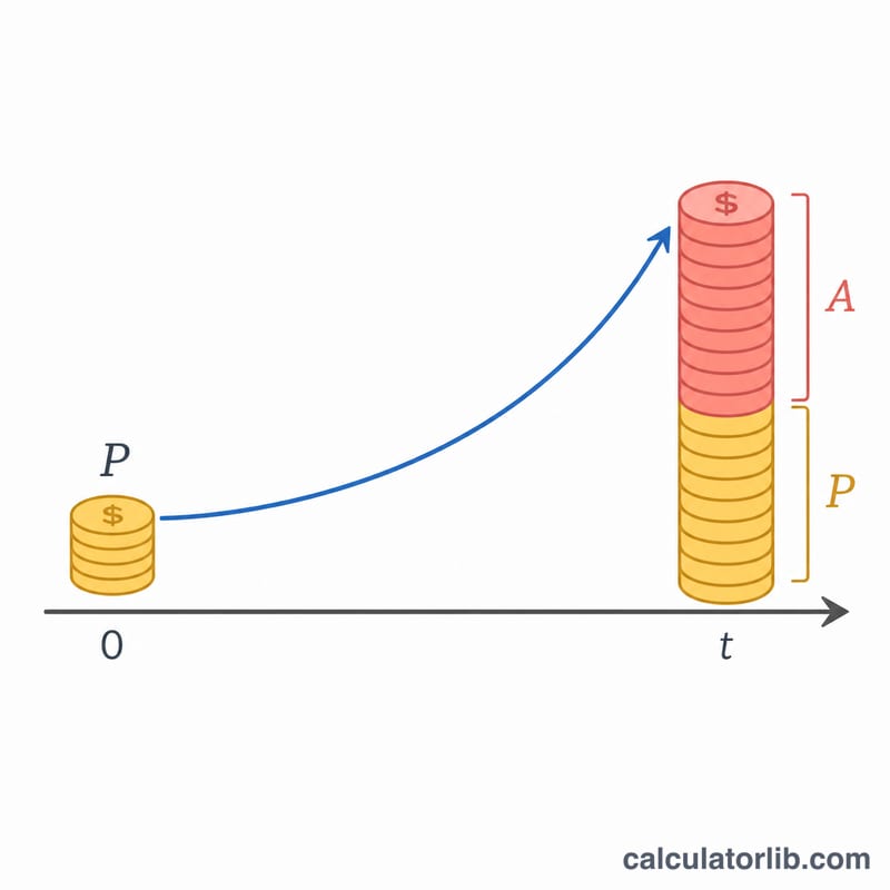 Diagram showing principal growing into maturity amount through compound interest