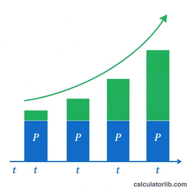 Diagram showing principal growing over time with compounding interest stacking on top