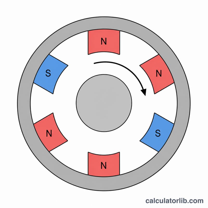 Stator with pole pairs and a rotating magnetic field around a central rotor