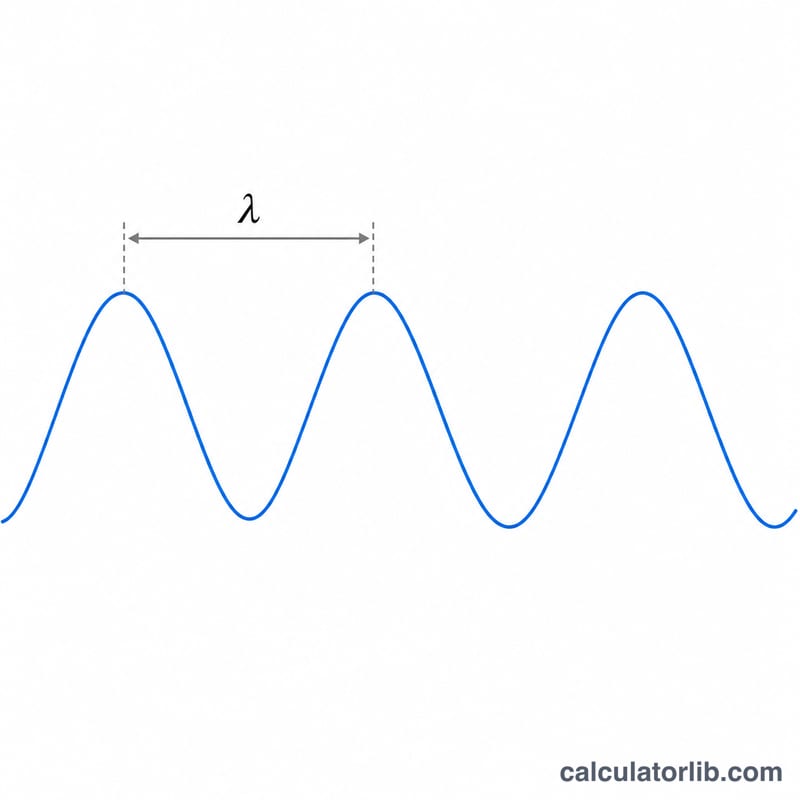 Sine wave showing one wavelength lambda between adjacent peaks