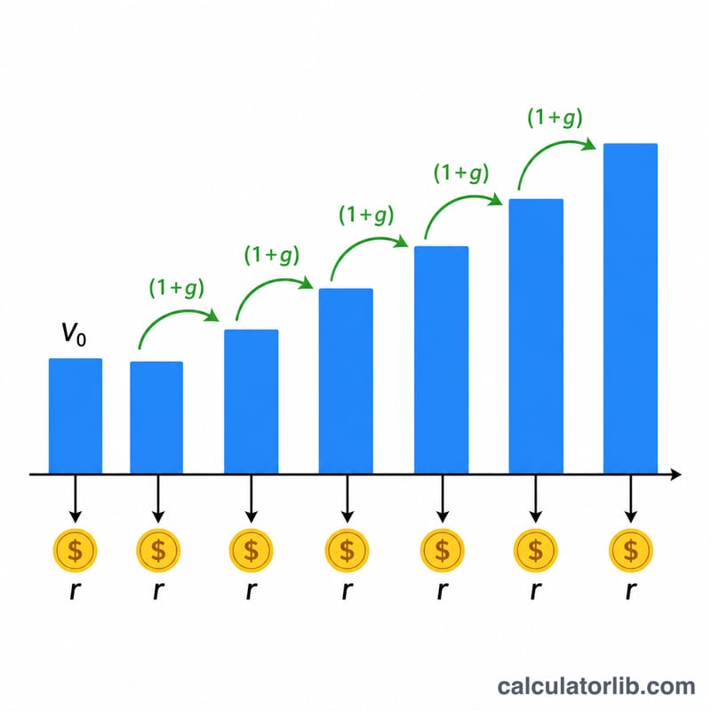 Diagram showing assessed value compounding each year multiplied by tax rate to give annual property tax