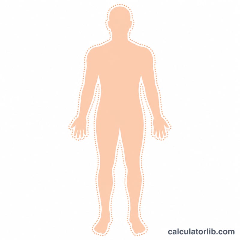 Human body outline showing total skin surface area shaded