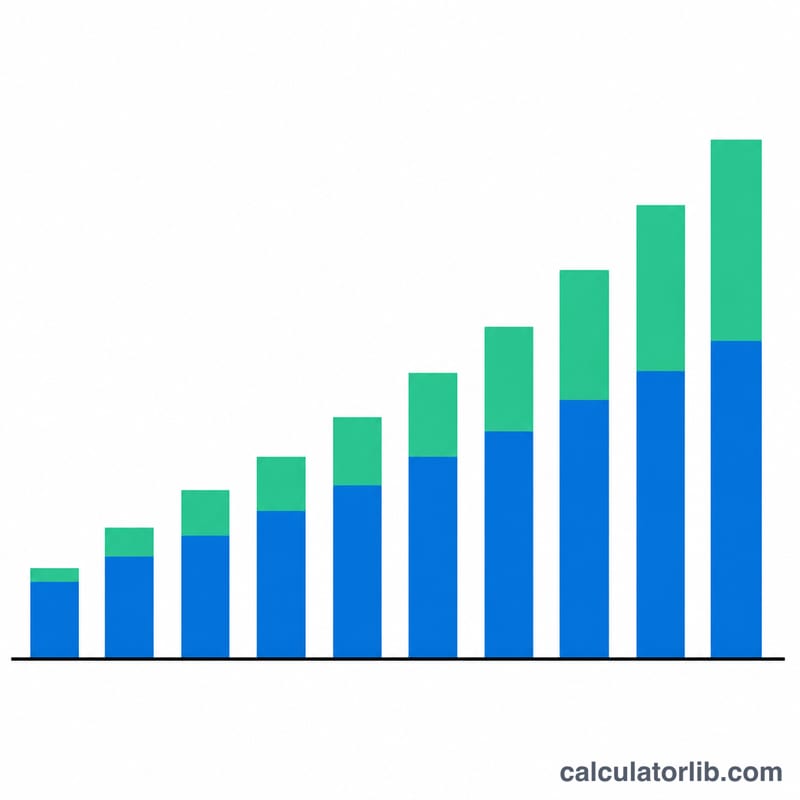Stacked bars showing contributions and interest growing over time