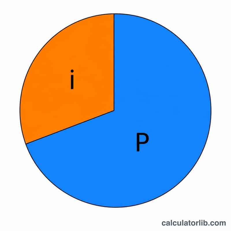 Pie chart splitting a loan payment total into principal and interest portions
