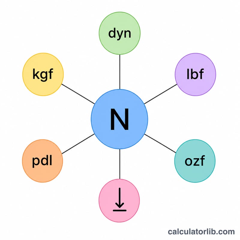 Flat diagram showing force units linking to a central newton hub