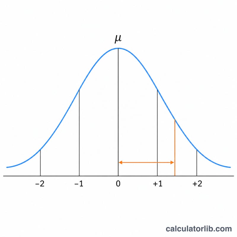 Bell curve showing a lab mean offset from the group mean by a number of standard deviations