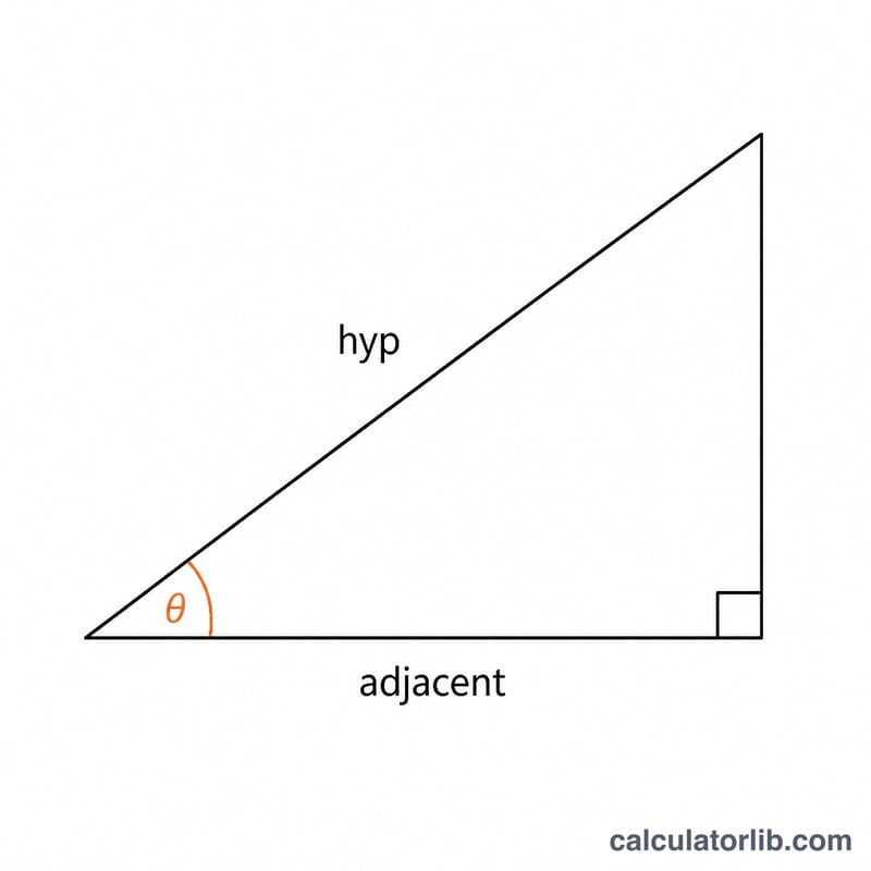 Right triangle showing angle theta with adjacent side and hypotenuse labeled