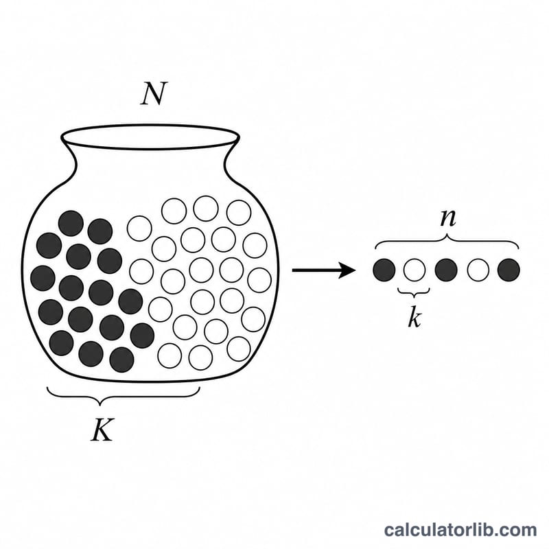 Urn with two colors of balls split into successes and failures, with a sample drawn without replacement