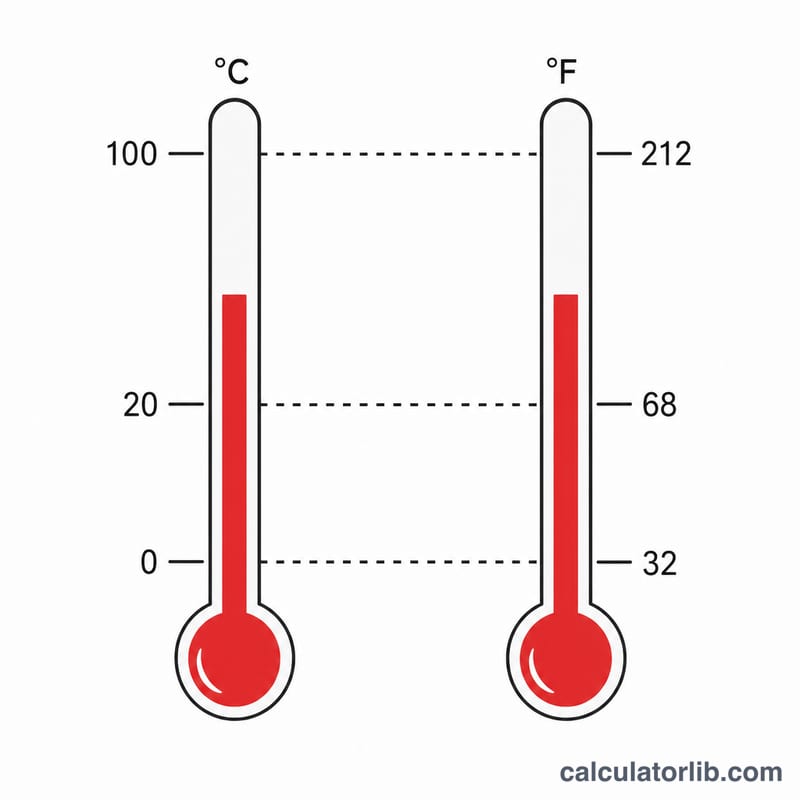 Eşleşen sıcaklık işaretlerini gösteren yan yana Celsius ve Fahrenheit termometreleri