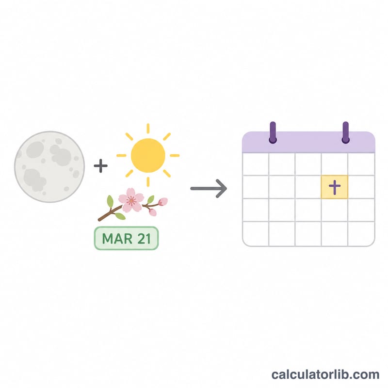 Diagram showing Easter falls on the first Sunday after the first full moon following the spring equinox