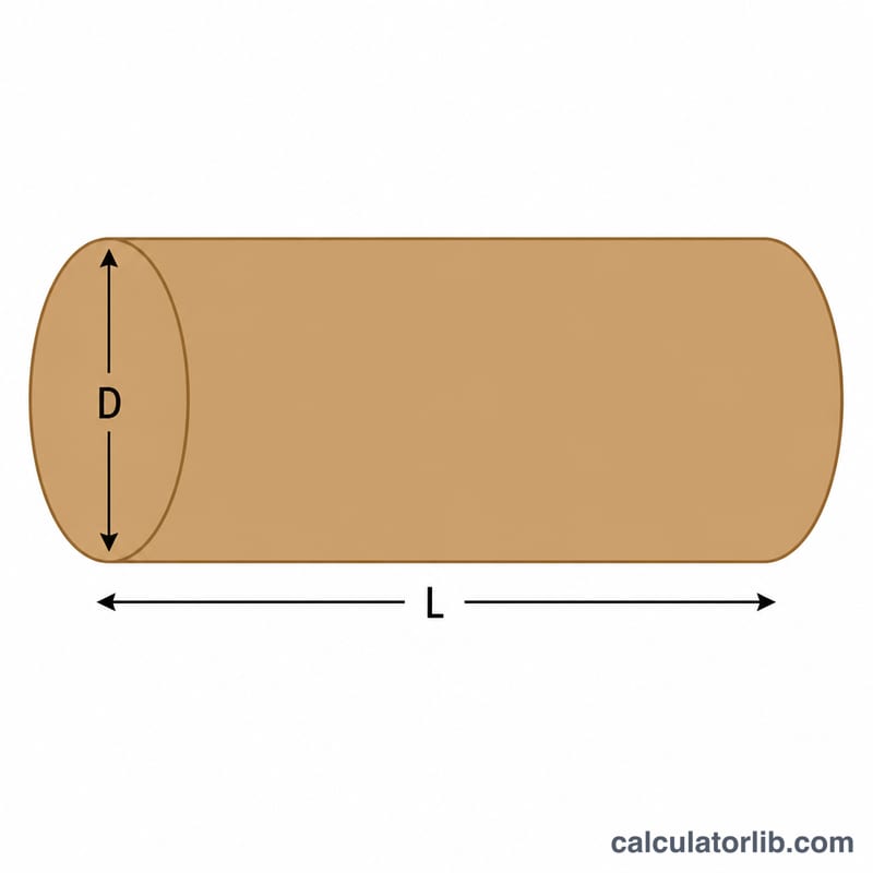 Cylinder representing a log with diameter D and length L labeled
