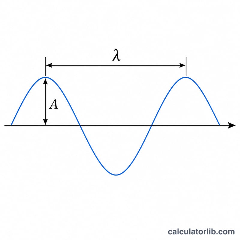 Diagram of a sine wave showing wavelength, amplitude, and propagation direction