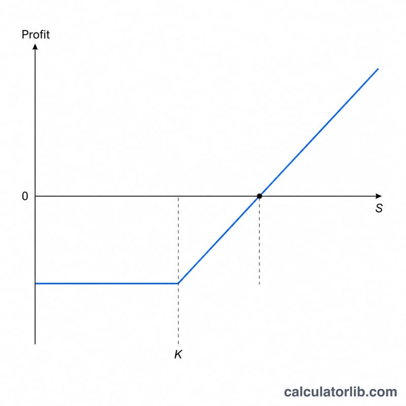 Long call option profit and loss diagram at expiry