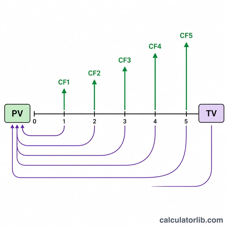 Timeline of future cash flows discounted back to present value