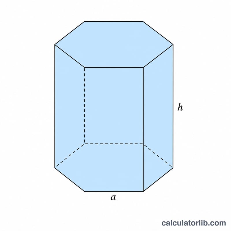Regular hexagonal prism with labeled side length a and height h
