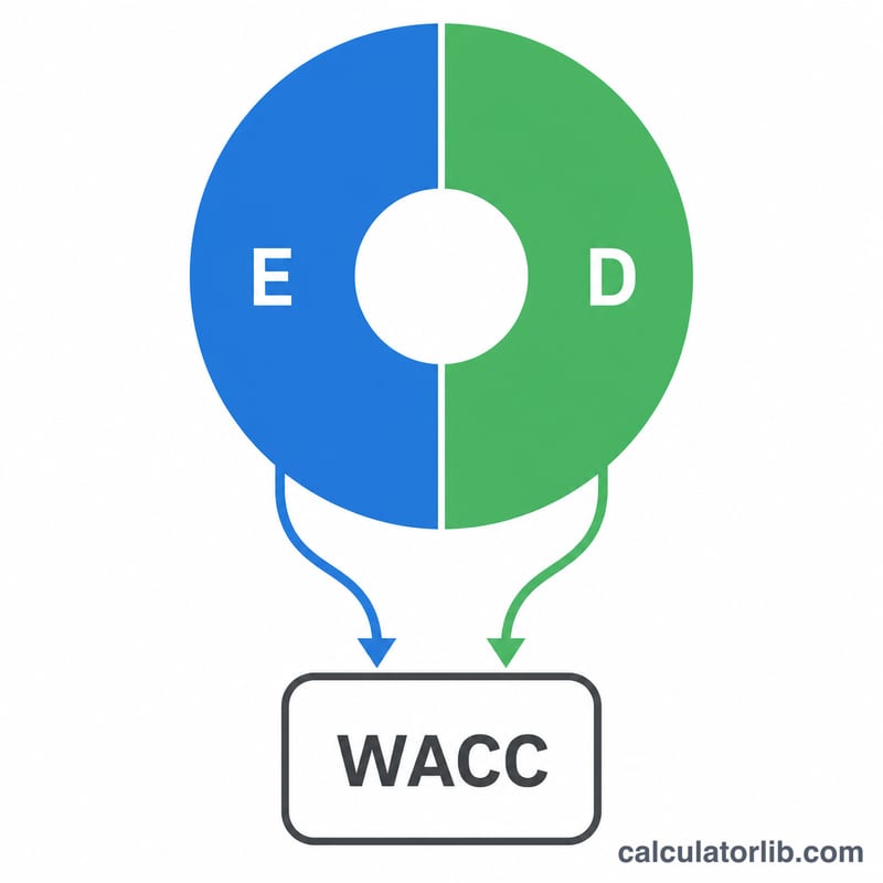 Pie chart showing capital structure split between equity and debt feeding into WACC