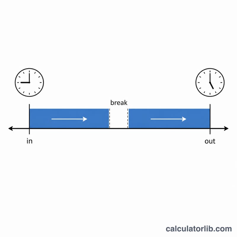 Timeline showing clock-in, break, and clock-out for one work day
