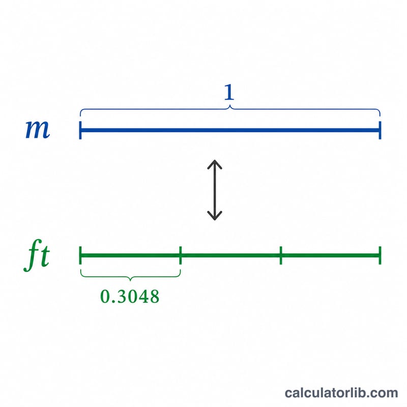Comparison of one meter against its equivalent in feet