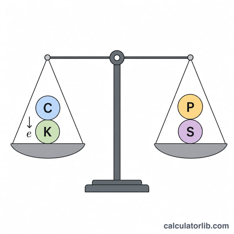 Balance scale equating a call option plus discounted strike cash against a put option plus stock share