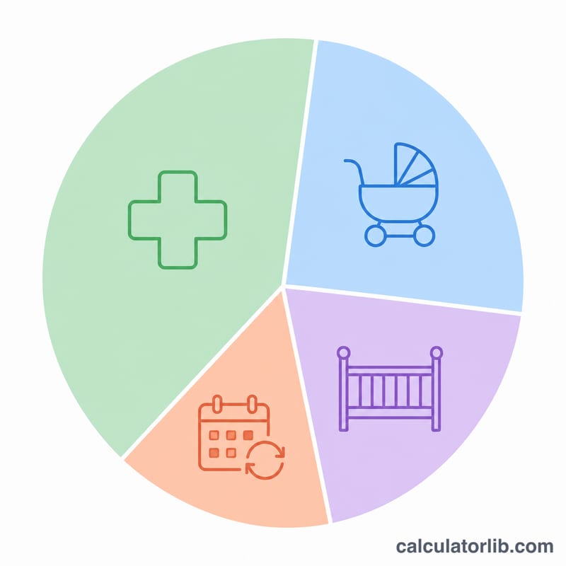 Gráfico circular que desglosa los gastos del primer año del bebé en cuatro categorías