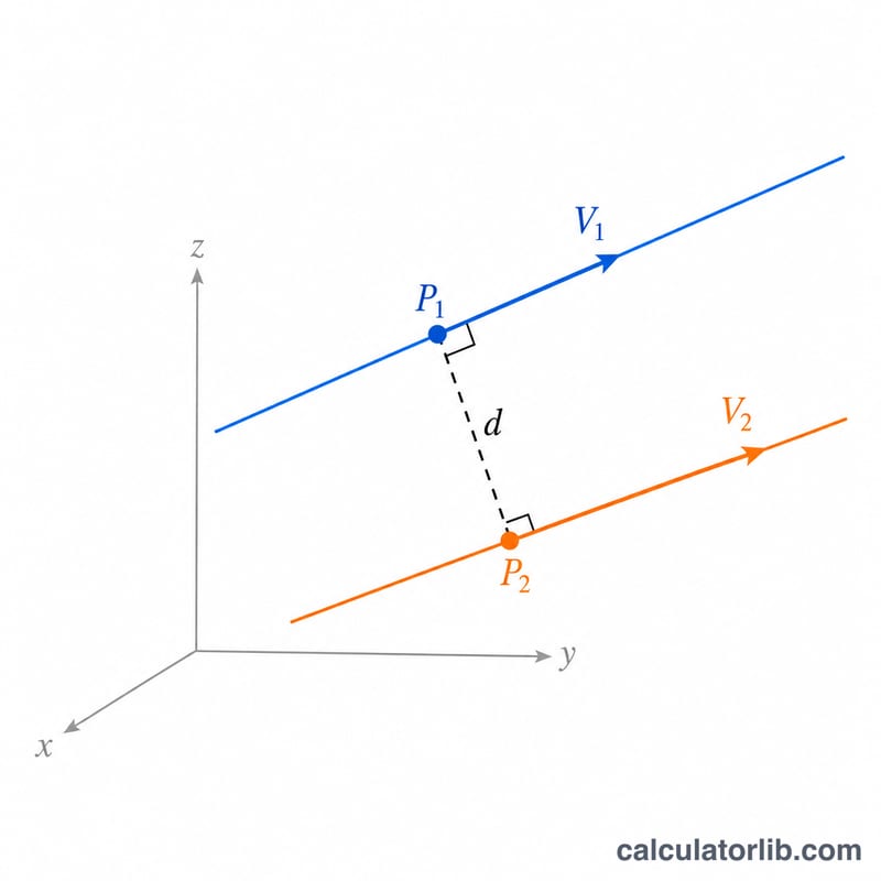 Two skew lines in 3D with the shortest perpendicular distance d between them
