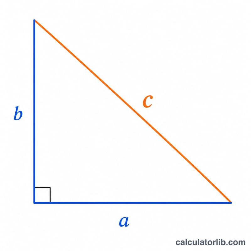 Right triangle with legs a and b, hypotenuse c, and the right angle marked