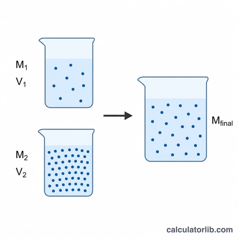 Two beakers of different concentration combined into one beaker with intermediate concentration