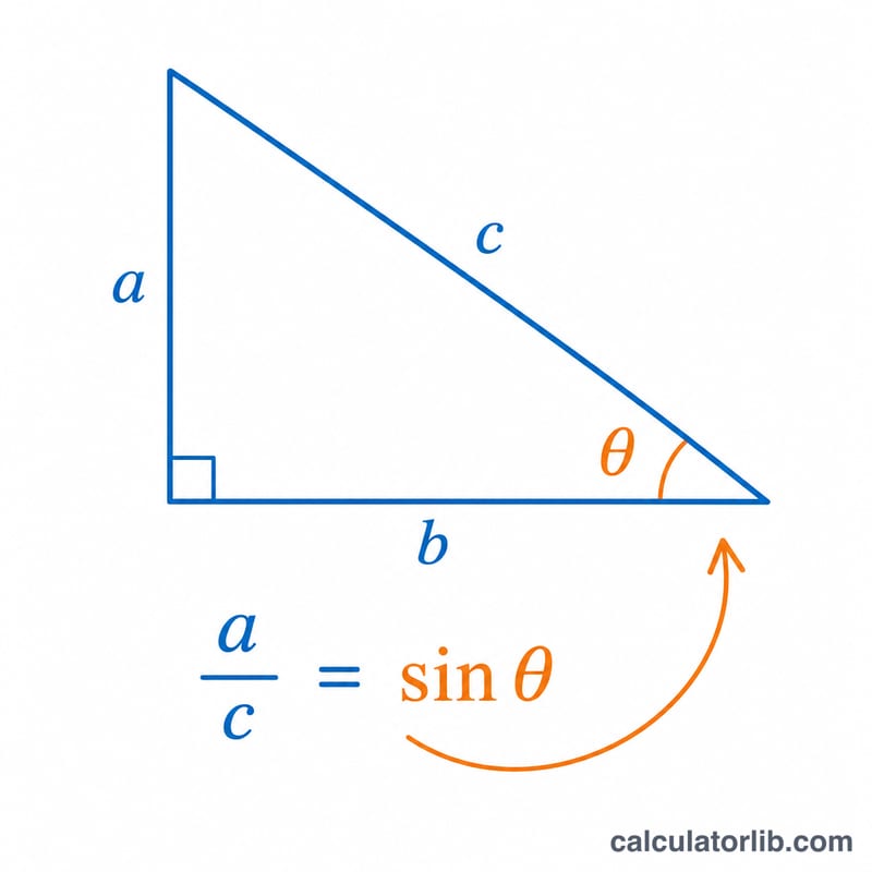 Right triangle showing an angle theta with opposite, adjacent, and hypotenuse sides, illustrating that inverse trig functions return the angle from a ratio