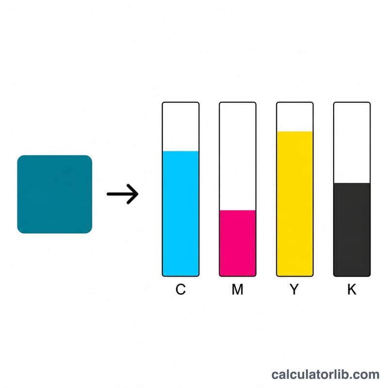 Hex color swatch converting into four CMYK channel bars