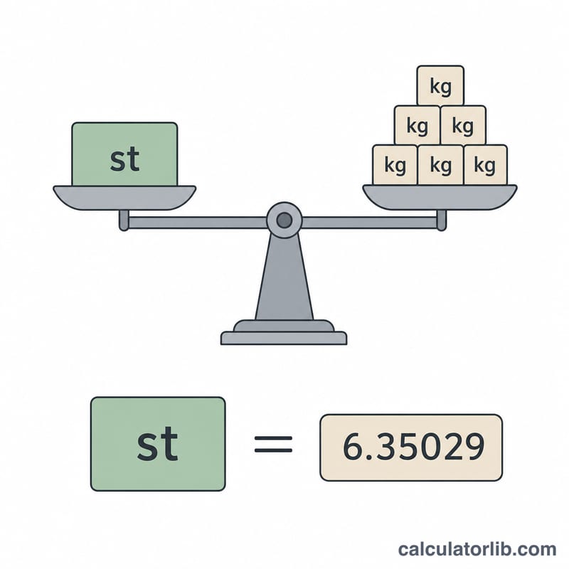 Diagram showing one stone equal to 6.35029 kilograms