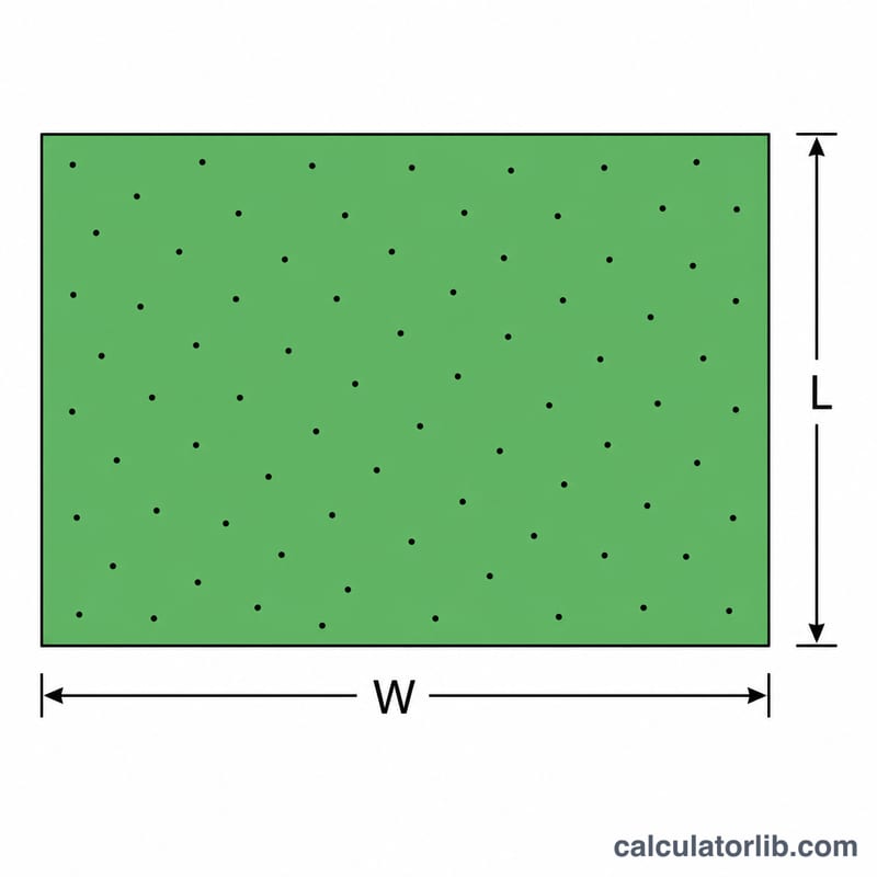 Rectangular lawn with length L and width W and scattered seed dots