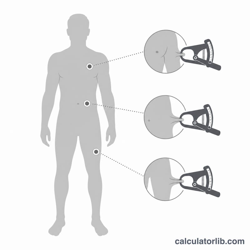 Tres puntos de medición de pliegues cutáneos en la silueta de un cuerpo humano