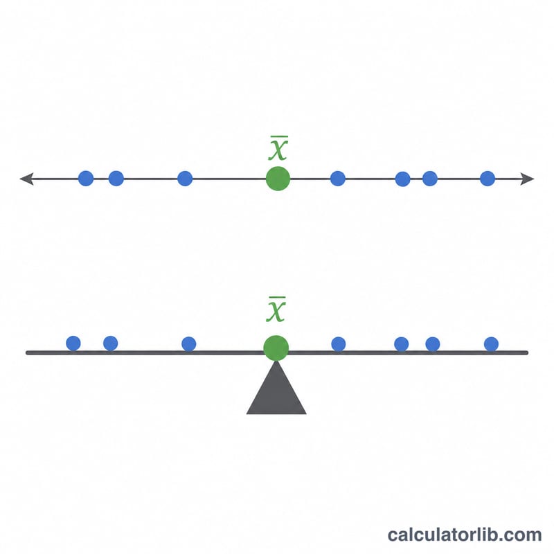 Diagram of data points balancing on a fulcrum at the mean