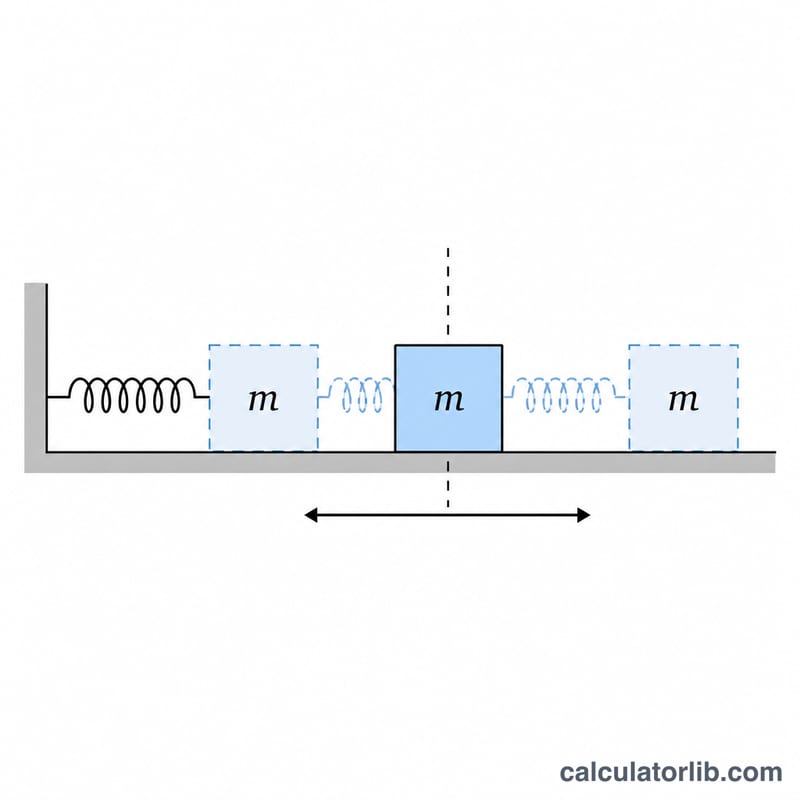 Mass attached to a horizontal spring oscillating between compressed and stretched positions