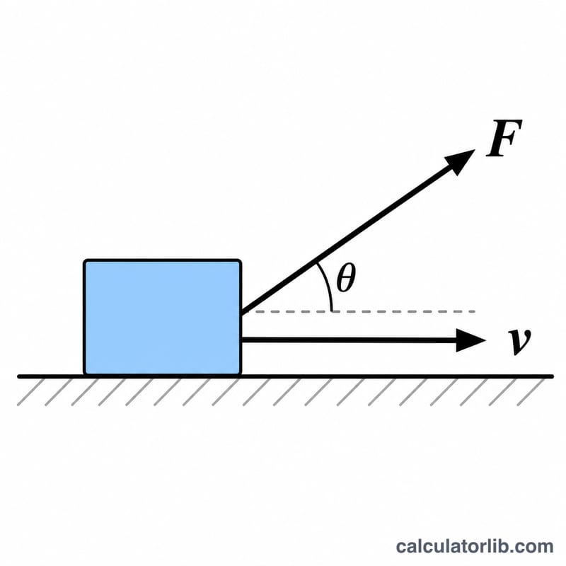 Force arrow at angle theta to the velocity arrow of a moving object