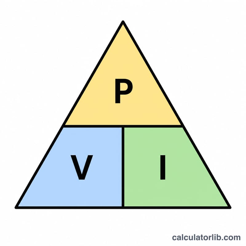Triangle diagram showing the relationship between power P, current I, and voltage V