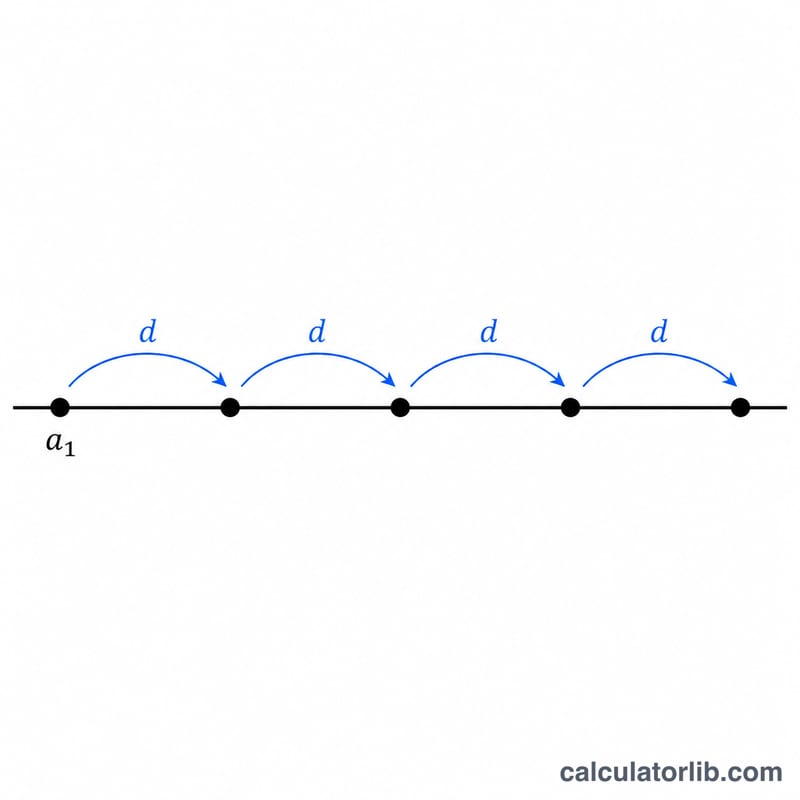 Number line dots showing an arithmetic sequence with equal gaps labeled d