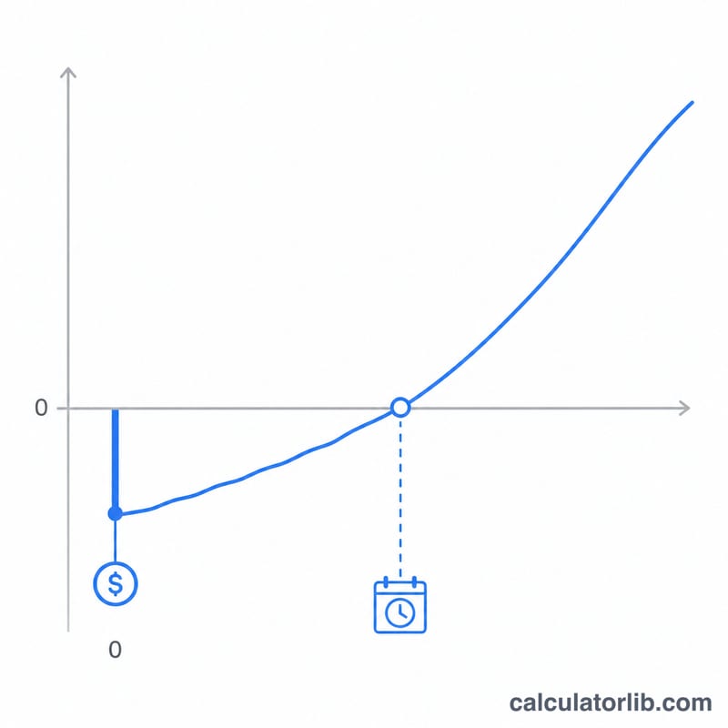 Cumulative cash flow line crossing zero at the CAC payback point