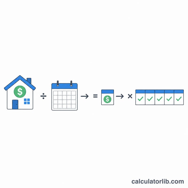 Diagram showing monthly rent divided by days in the month times days occupied
