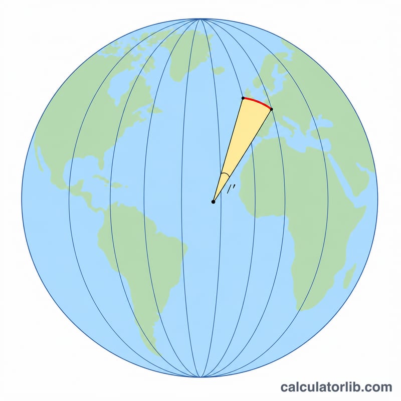 Globo terráqueo que muestra una milla náutica como un minuto de arco de latitud