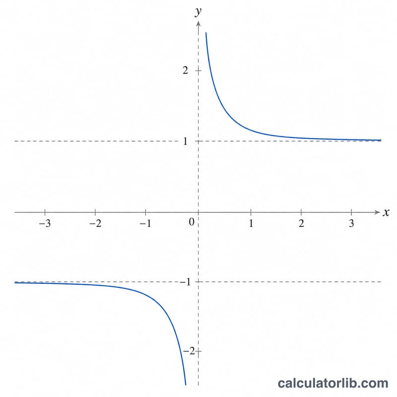 雙曲餘切函數圖形，顯示兩條分支，x=0 處有垂直漸近線，y=1 和 y=-1 處有水平漸近線