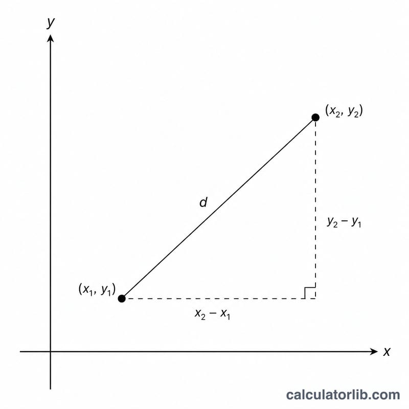 Two points on a coordinate grid connected by a line forming a right triangle with horizontal and vertical legs