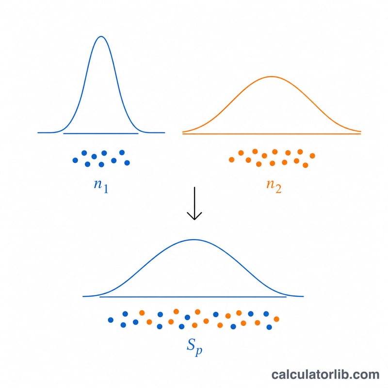 Two sample distributions of different sizes combined into one pooled spread
