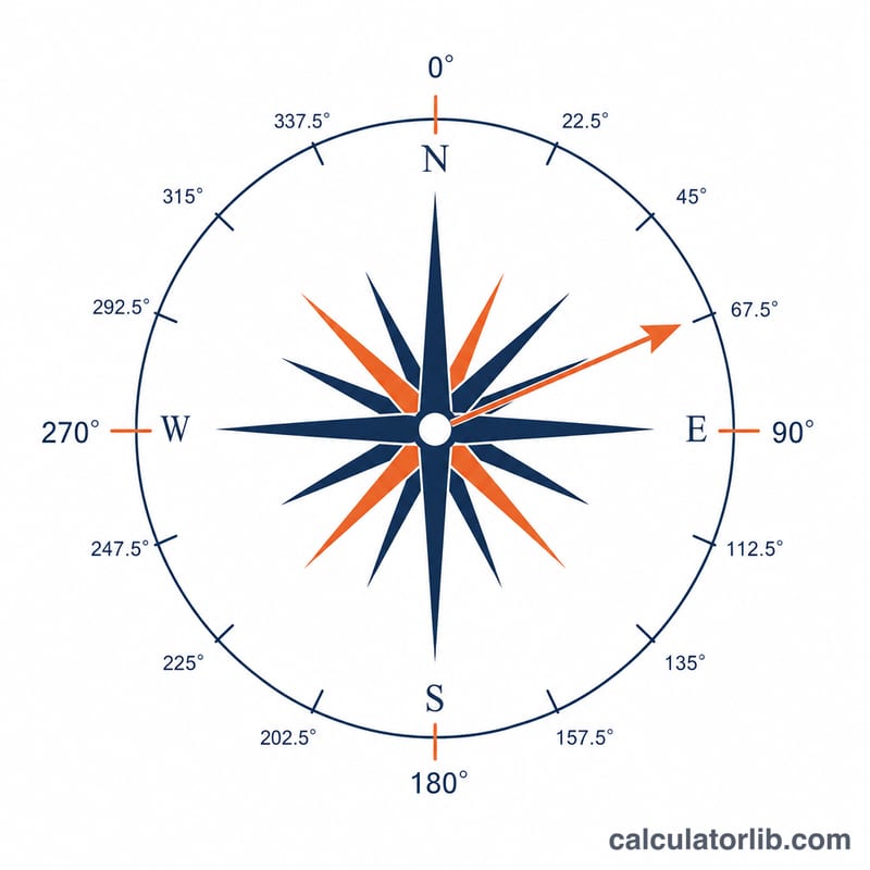 16-point compass rose with degree positions and cardinal labels