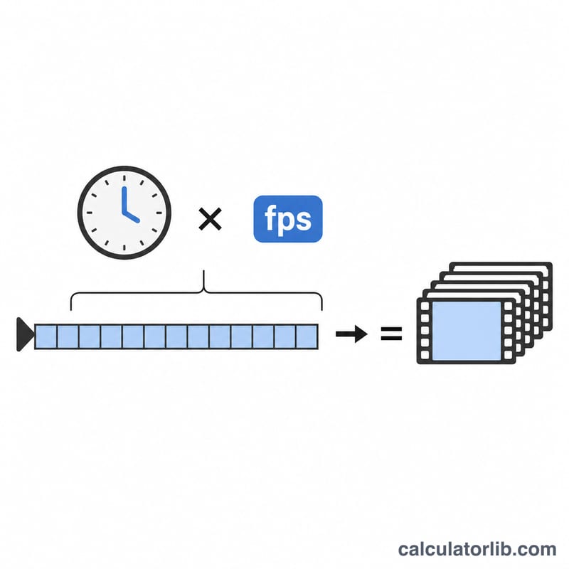 Diagram showing video duration multiplied by frames per second to give total frames