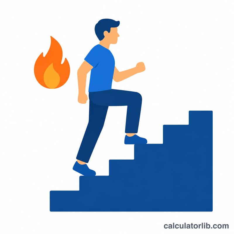 Người leo cầu thang với mũi tên thể hiện lượng calo đã đốt