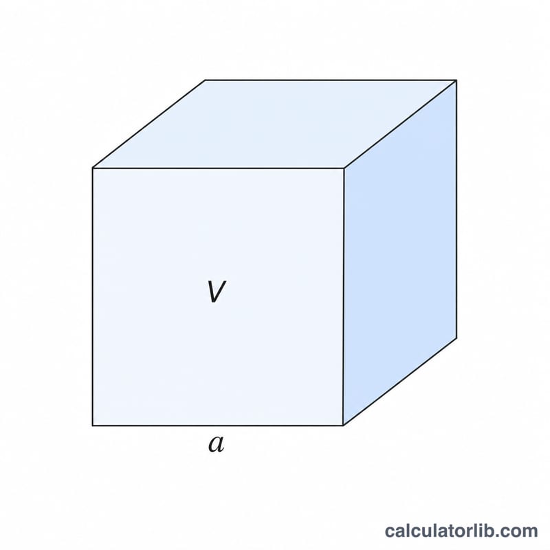 Cube with edge labeled a and volume V