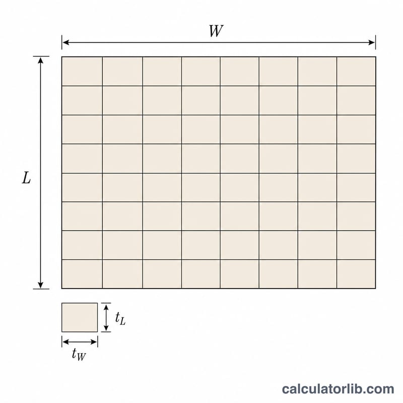 Rectangular floor area divided into a grid of smaller rectangular tiles