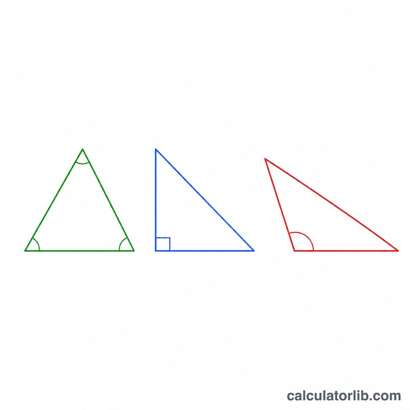 Three triangles labeled acute, right, and obtuse