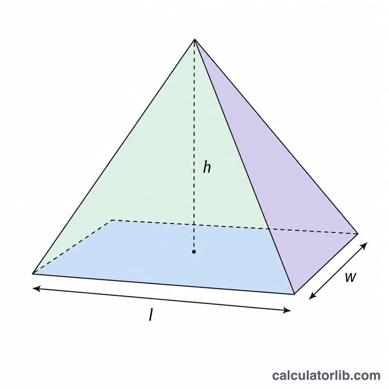 Rectangular pyramid with labeled base length, width, and vertical height